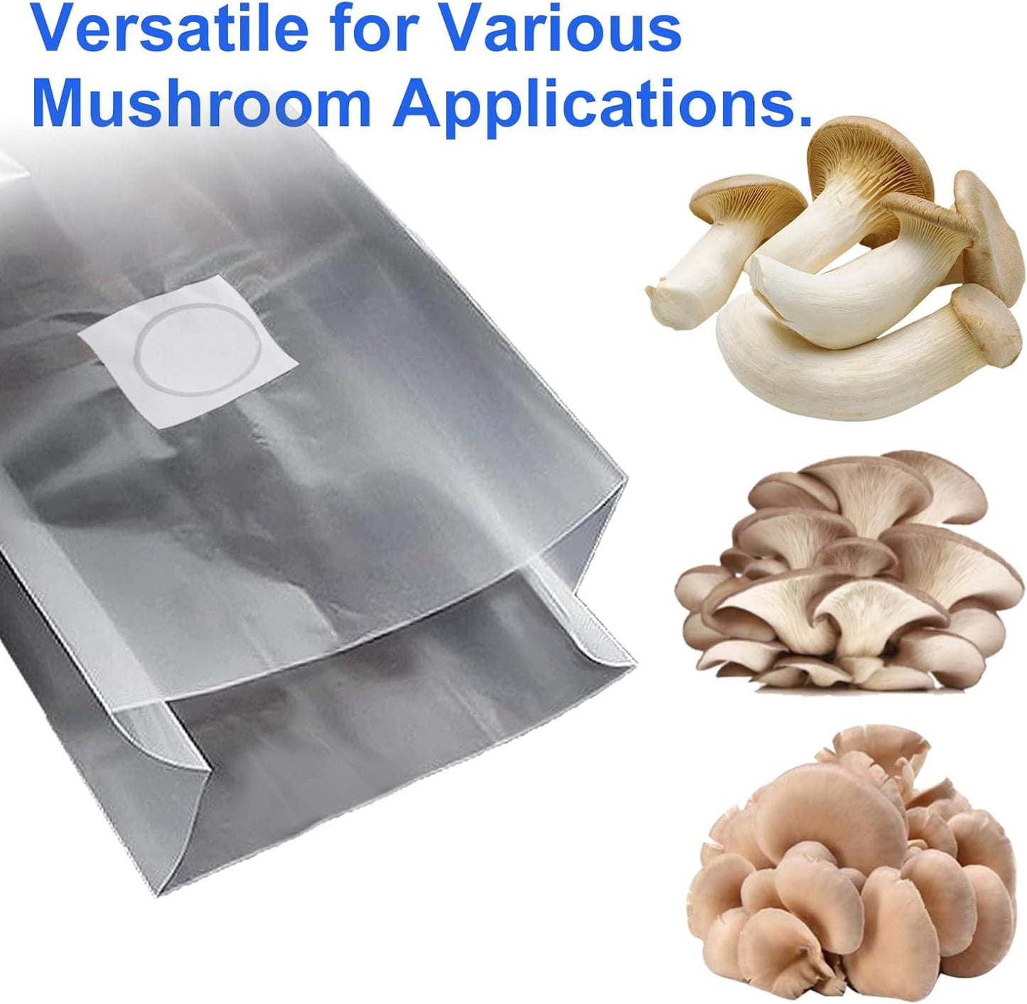 Mushroom Grow Bags with Breathable Micron Filter Patch 60 Pcs 8 X 5 X 20 with Self Healing Injection Port, 6 Mil Thick Spawn Bags, Mushroom Substrate Bags