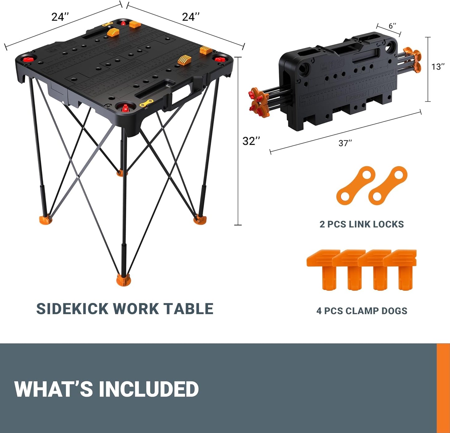 Worx WX066 Sidekick Folding Work Table, Portable All-in-one Work Bench