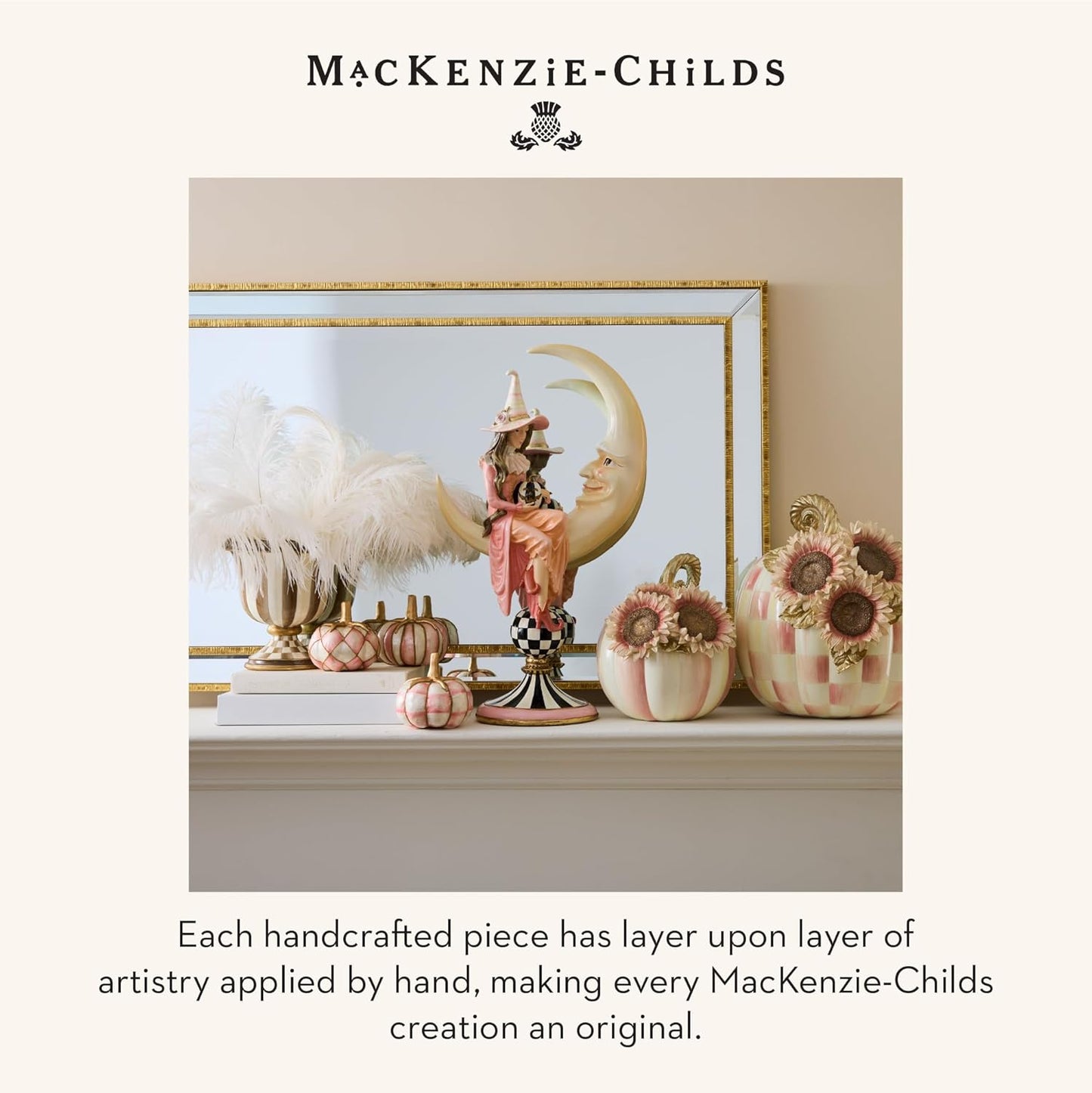 MACKENZIE-CHILDS Tabletop Urn, Decorative Centerpiece for Table, Brown-and-White Mocha Stripe