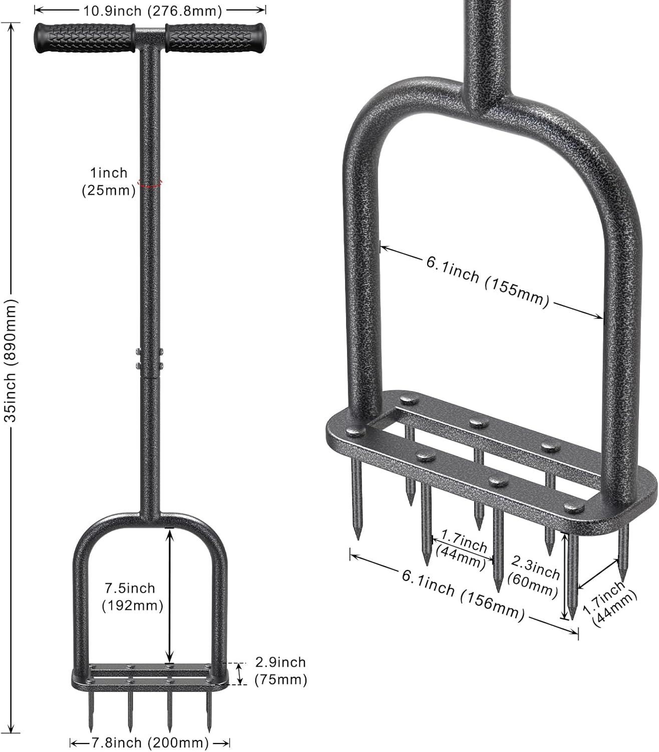 BeneLabel Manual Lawn Aerator Spike Tool with 8 Solid Spikes Handheld Grass Plug Aerators for Yard with Soft Rubber T-Handle Improving Lawn Health