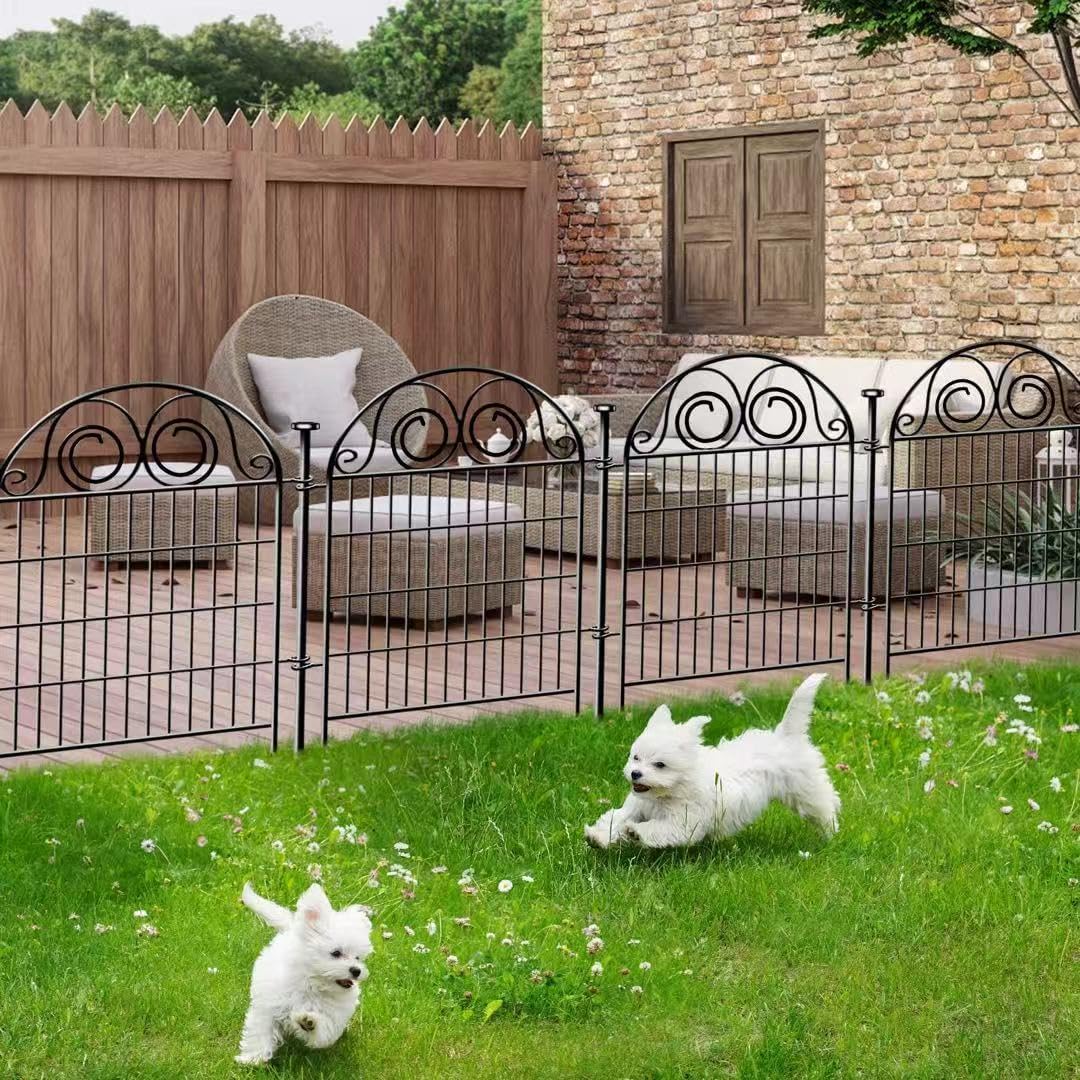 Tall Garden Fence with Gate, 40 Inch(H) 2 Panels Total Length 4.4 Ft Dog Fences Outdoor for Yard, Black Metal No Dig Fencing for Dogs│Patented