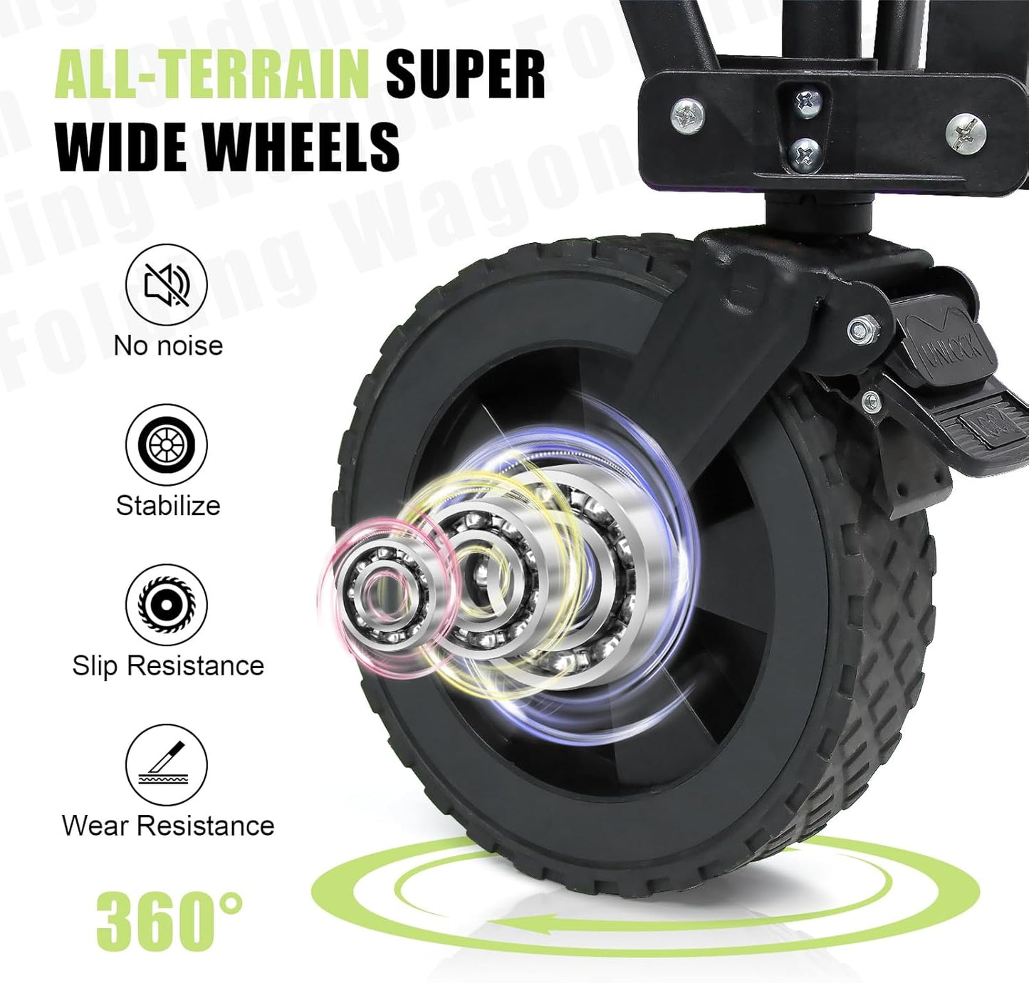 Wagons Carts Foldable Collapsible Wagon Utility Cart 300lbs 130L with Side Pocket and Brakes for Beach Garden Shopping Camping Sports