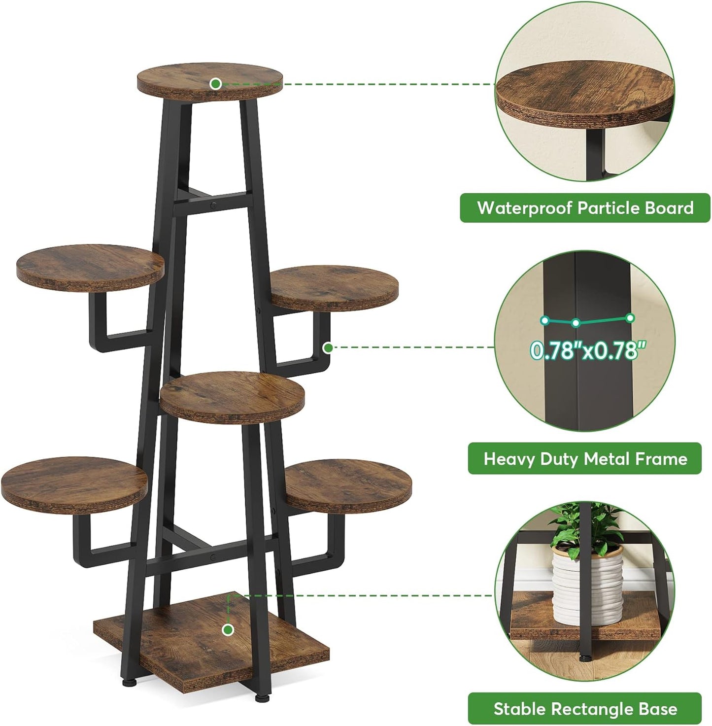 Tribesigns 7 Tier Plant Stand Indoor for Multiple Plants, Wooden Corner Plant Pots Holder Rack Flower Stand Tall Shelf Planter Organizer for Living Room Balcony Garden, Rustic Brown