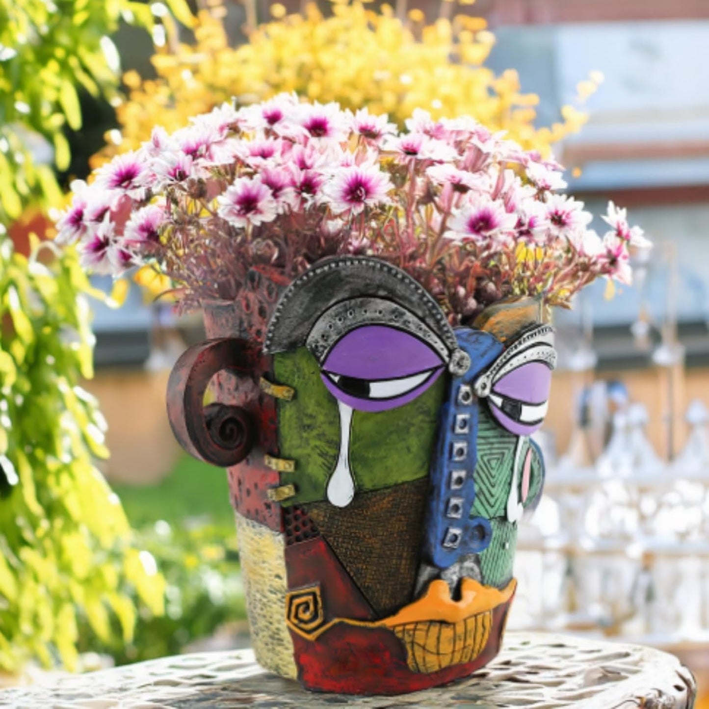New Picassos Abstract Beauty Face Flower Pot, Colorful Abstract Head Plant Pots, Interesting Decorative Flower Resin Flower Pot, Unique Flower Pots for Home Art Decoration (multicolor-A03)