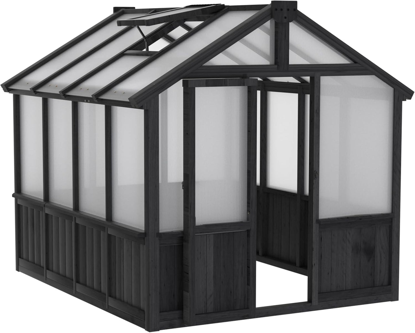 MUPATER 6 x 8 FT Walk-in Wooden Polycarbonate Greenhouse with Ventilated Window & Lockable Door, Multi-Layer PC Panels for UV Protection, Greenhouse Kit for Outdoor, Garden and Backyard, Black