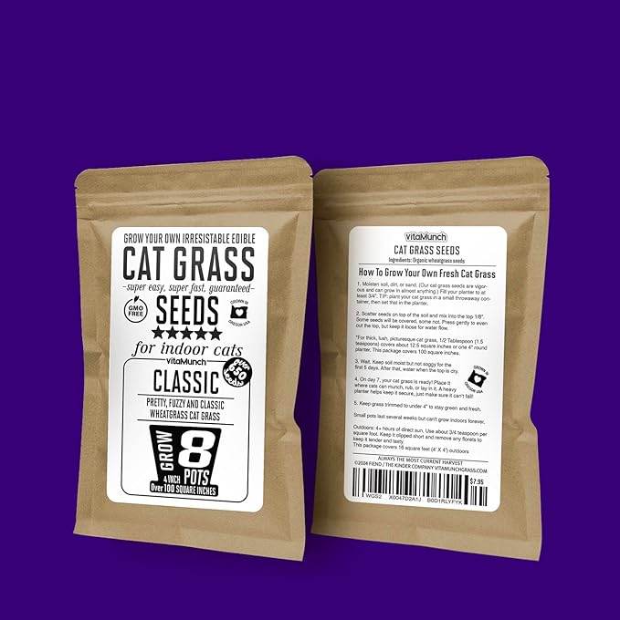 Cat Grass Seeds – Soft, Tasty Wheatgrass – Grows 8 Pots of Fresh Cat Grass for Indoor Cats & Kittens – Easy & Fast to Grow – Small Pack Grows 100 Square inches of Edible cat Grass Vitamunch