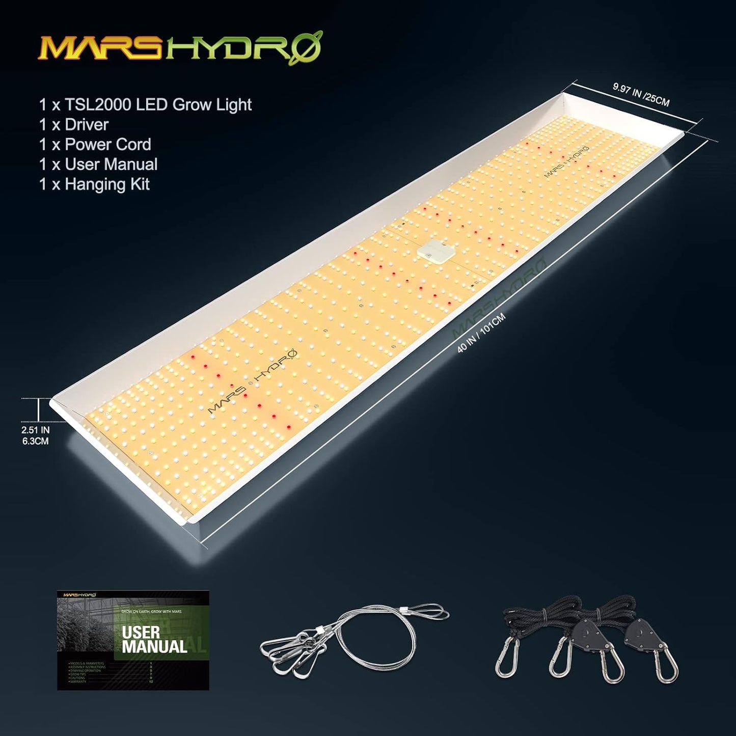 MARS HYDRO TSL2000 300W Led Grow Lights for Indoor Plants, Full Spectrum Dimmable Daisy Chain Growing Lamps for Seed Starting Vegetables Bloom in 4x2/5x3 Grow Tent Greenhouses
