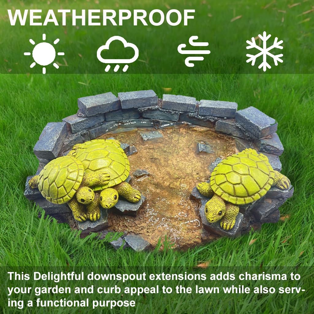 Turtle Splash Block - Decorative Resin Gutter Downspout Diverter, 9” x 6.7”, Durable Water Flow Protector for Yard, Garden & Patio, Functional Outdoor Tortoise Statue for Rainwater Drainage