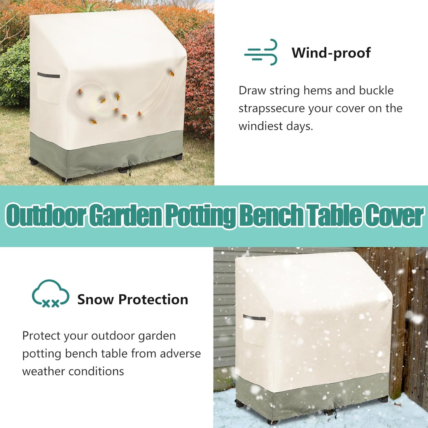 Outdoor Garden Potting Bench Table Cover with Split Zipper,Heavy 600D Duty Waterproof Anti-UV All Weather Protection,47" x 20" x 47" -Beige