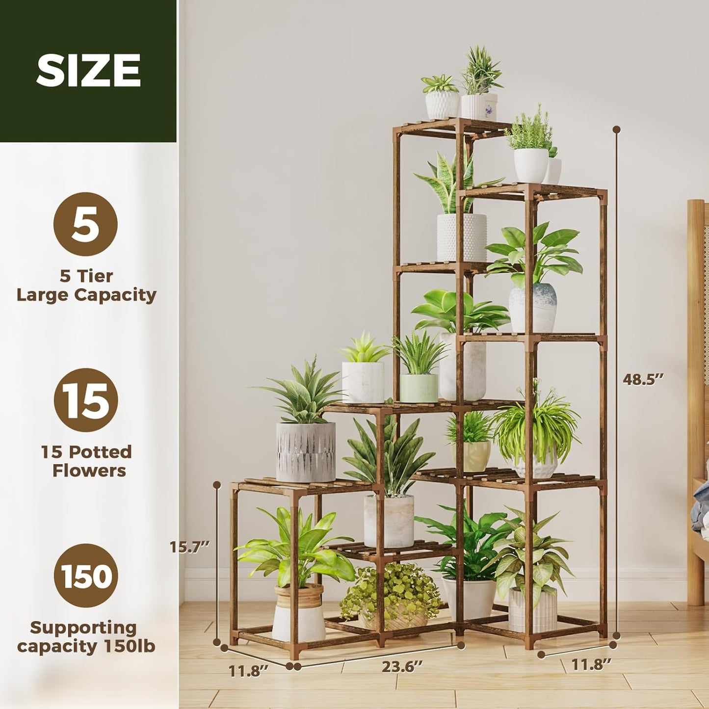 Bamworld Plant Stands Indoor Outdoor Corner Shelf Plant Shelves Indoor Plant Holder for Living Room Corner Stand Plant Rack Indoor Multiple Plants Patio Balcony Garden 05D