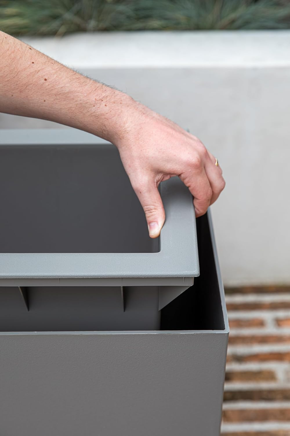 Veradek Block Series Span Plastic Planter - Tall Rectangular Planter for Indoor or Outdoor Patio/Porch, Gray, 24.25 in Height, 12 in Width, 30 in Length