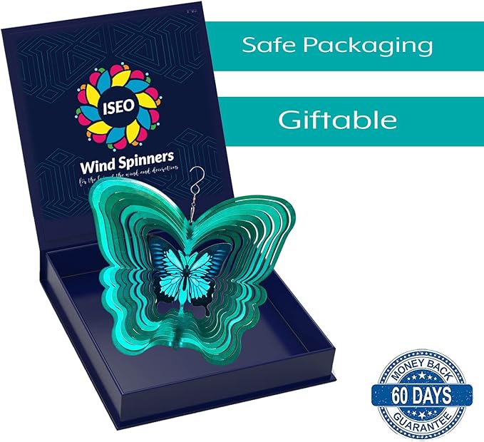 Butterfly Wind Spinners for Yard and Garden, Metal Butterfly Ornaments for Garden Décor, Outdoor Wind Spinner, Butterfly Gifts, Outdoor Garden Decoration, 12 inch Butterfly Wall Décor by ISEO