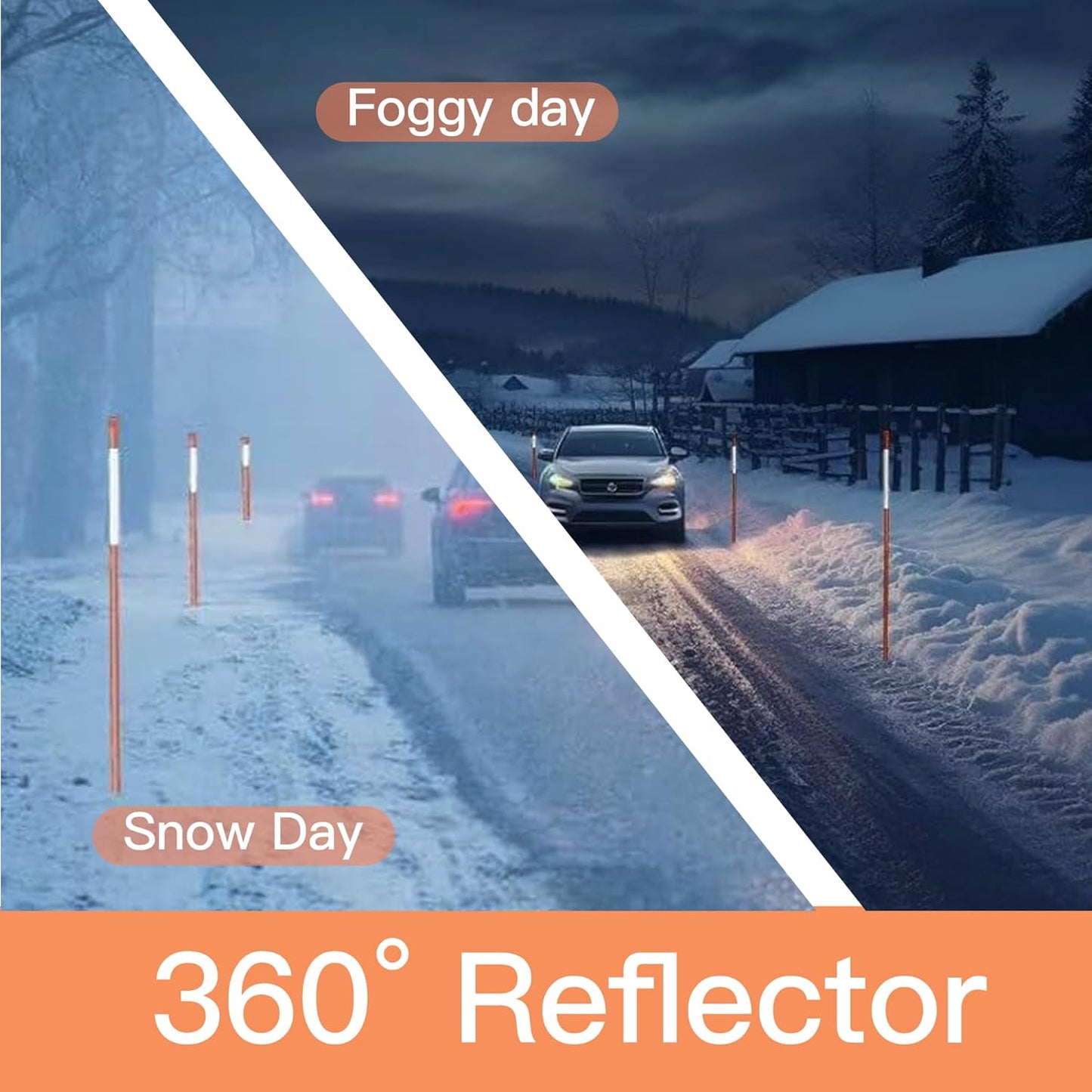 Driveway Markers 48 inch 100pcs, 5/16” Dia 4FT Snow Stakes with Reflective Tape, Highly Visible for Parking, Walkways, Snow Markers, 4FT Orange Fiberglass Poles Reflectors Markers with Steel Drill Bit