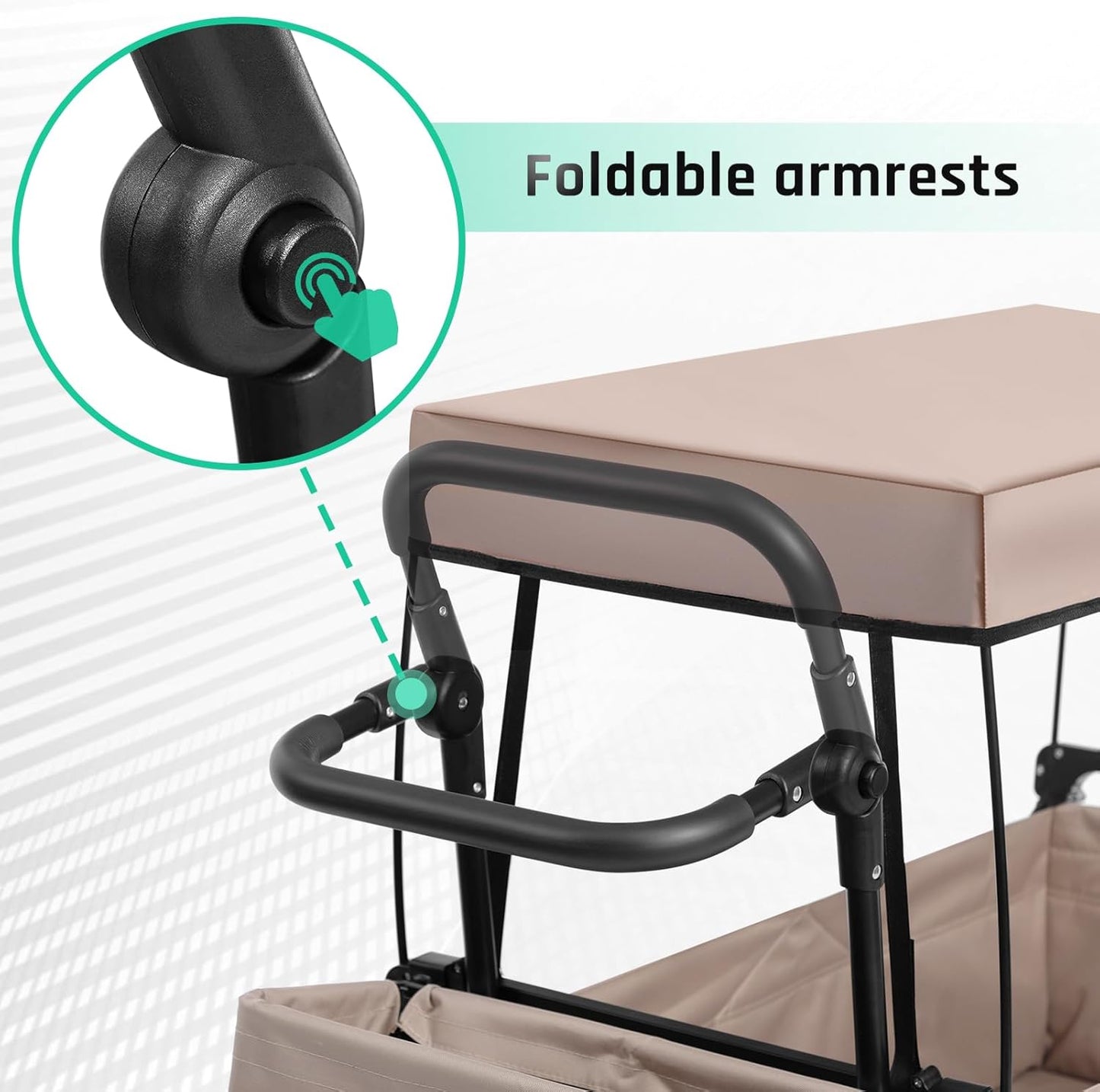 ALIMORDEN Foldable Canopy Wagon Garden Cart, Heavy Duty Outdoor Utility Collapsible Tool Cart with Removable Canopy and Big Wheels, Khaki