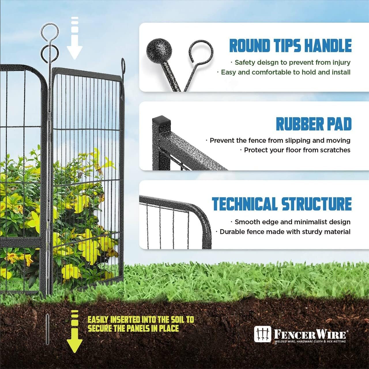 Fencer Wire Decorative Wire Fence, Panel Decor, Heavy Duty Iron Landscape Patio Flower Bed Animal Barrier Border Edging Section, Foldable Garden Fence for Yard for Dog Outdoor, 40 Inch x 21 FT