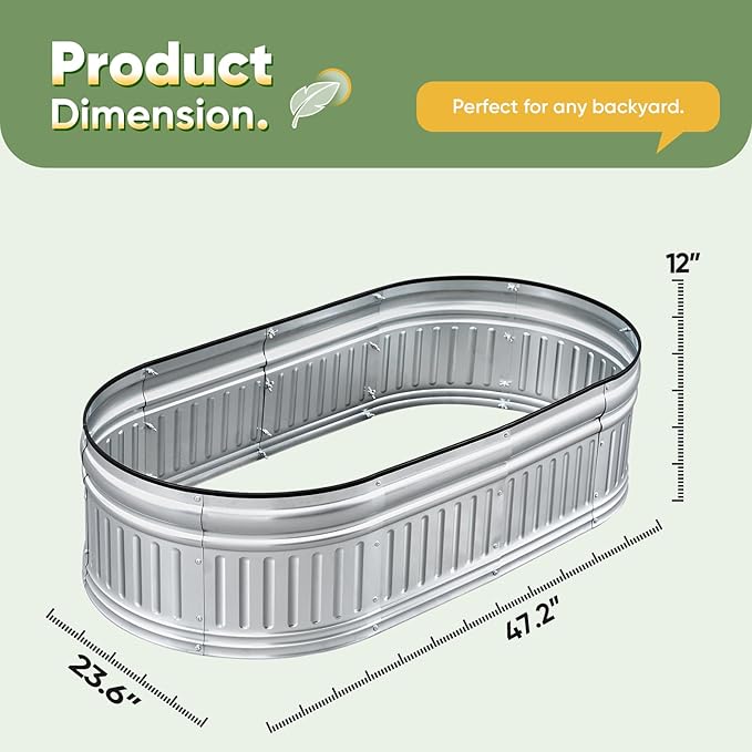 KING BIRD Raised Garden Bed Kit 2025 Upgraded Modular DIY Galvanized Planter Garden Box Outdoor for Gardening, Vegetables, Flowers, Elegant Roman Column Design, 47x24x12 in, Silver