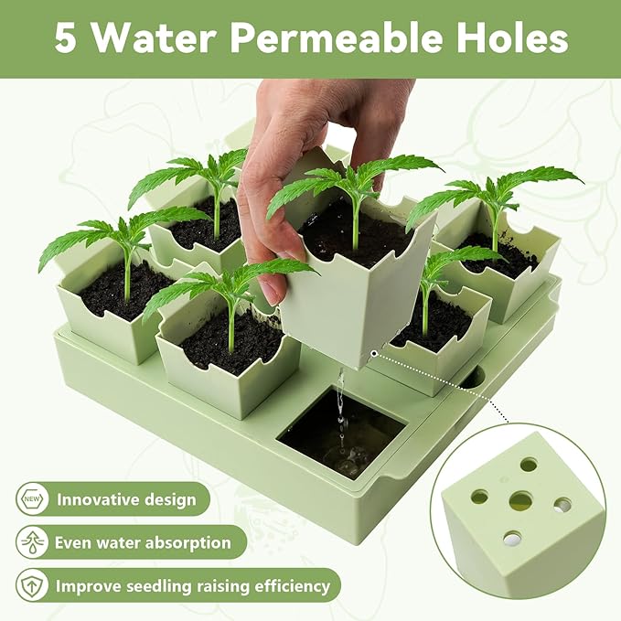 Green Bazzar Seed Starter Tray with Handle, 9 Individual Cells, Reusable Plant Germination Trays with Humidity Lid, Ideal for Germinating Seeds Indoors & Transplanting Outdoors, Durable & Easy to Use