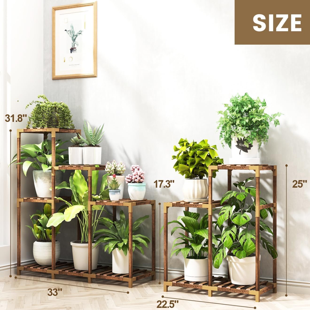 HOMKIRT 12 Tier Corner Plant Stand with Grow Lights for Multiple Plants, Tiered Plant Shelf Indoor Plant Holder Rack Flower Stand for Living Room Balcony Patio Porch Garden