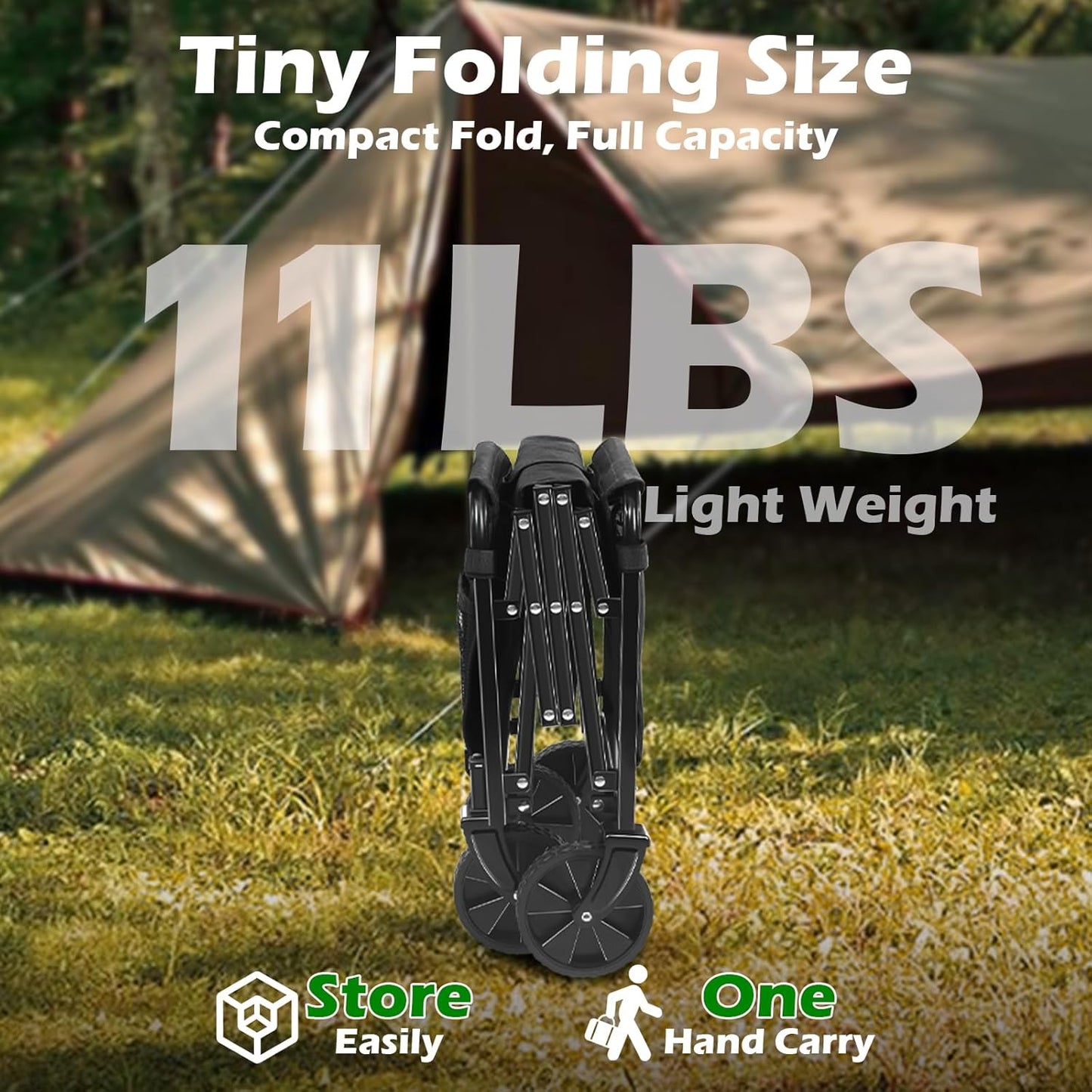 Collapsible Wagons Carts Foldable Wagon, Foldable Wagon Cart with Wheels, Folding Wagons for Beach Camp Sports Garden, 2 Cup Holders/Lightweight Portable/Black/360 LBS