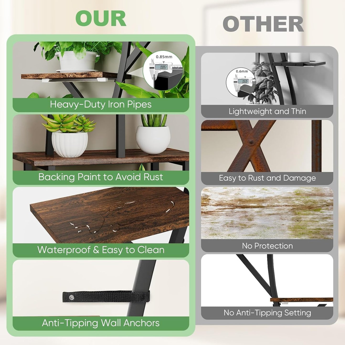 Plant Stand Indoor with Grow Lights 64" Tall Plant Shelf Corner Lighted Plant Stands for Indoor Growing Multiple Metal 8 Tiered Large S-Shape Flower Plant Rack for Home Decor Patio Balcony