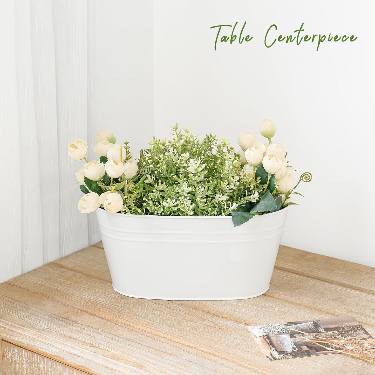 Dahey Metal Iron Hanging Flower Pots for Railing Fence Hanging Bucket Pots Countryside Style Window Flower Plant Holder with Detachable Hooks Home Decor,White,5 Pcs