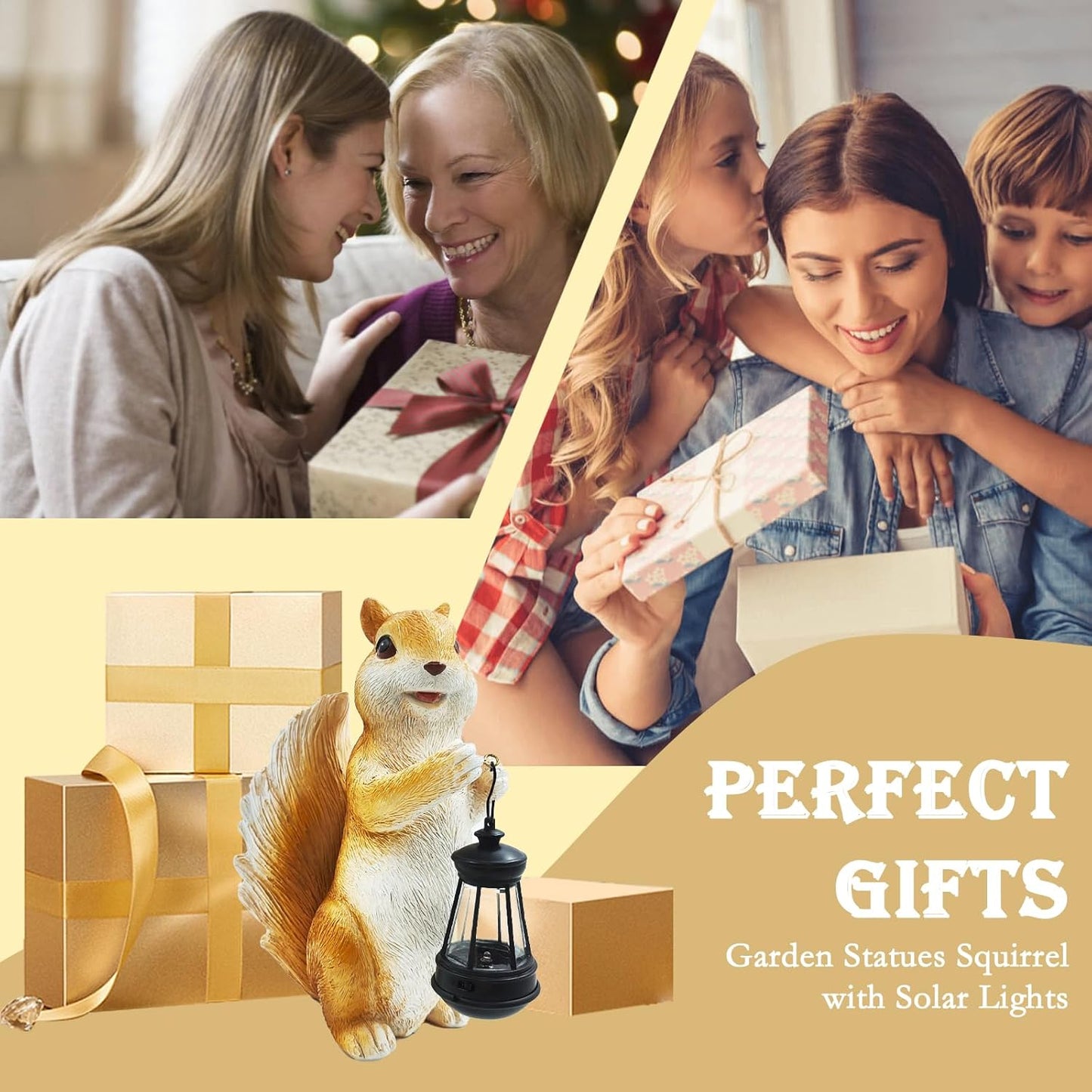 Solar Garden Statues Squirrel Decor - Resin Outdoor/Indoor Squirrel Sculpture Garden Lights Statue Decoration for Patio Home Yard Lawn, Unique Garden Figurine Lights Gift for Mom Grandma