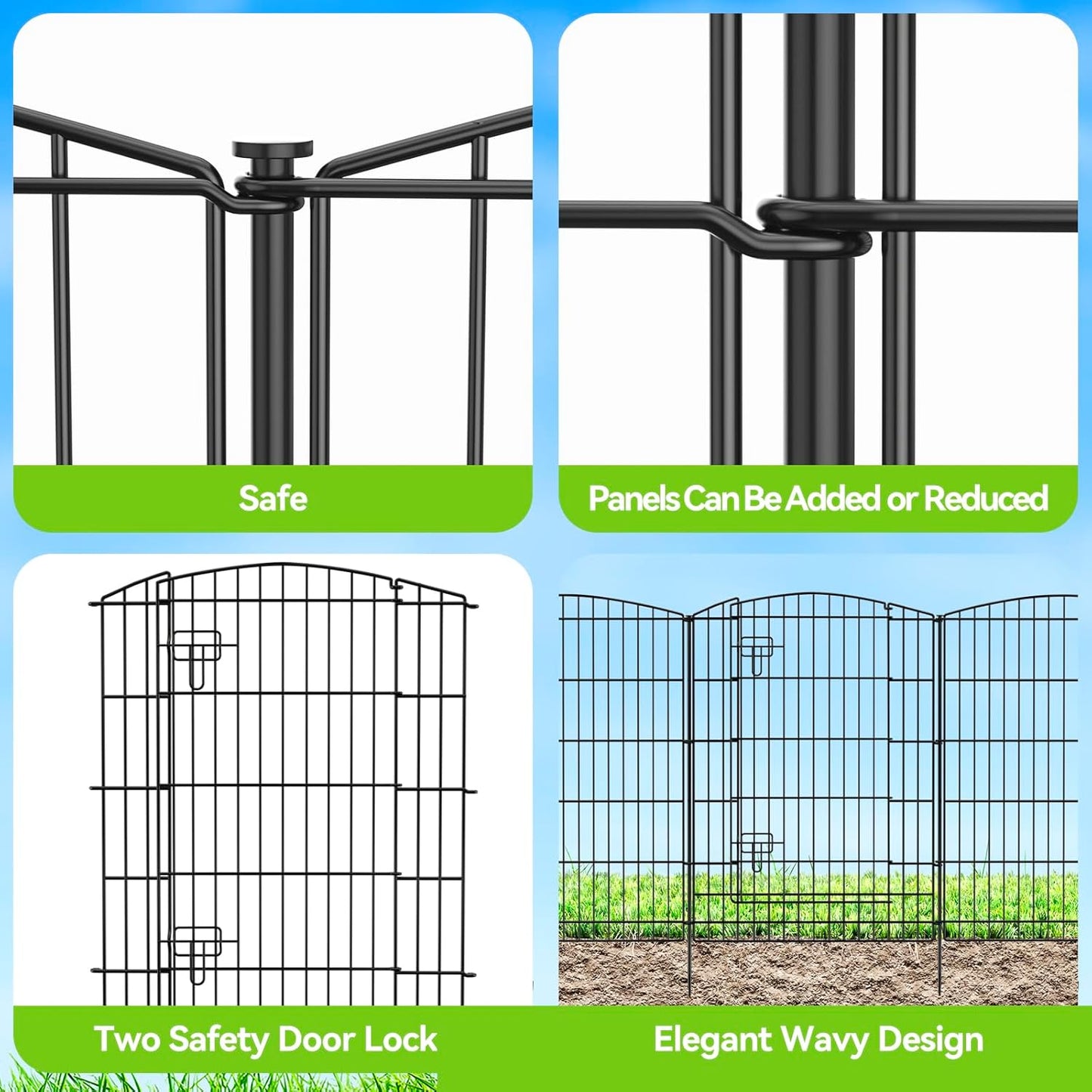 INJOPEXI Decorative Garden Fence 12 Panels 26ft (L)×36in (H) Garden Fences with 11 Panels + 1 Gate, No Dig Animal Barrier Rabbit Fencing Rustproof Metal Wire Temporary Dog Fence for Patio Outdoor Yard