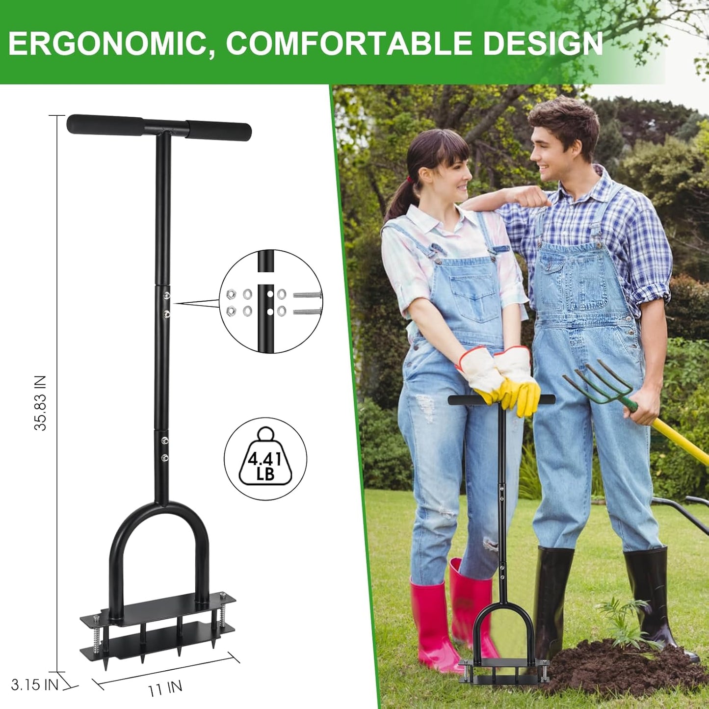 Lawn Aerator - Aerator Lawn Tool, Manual Metal Spike Lawn Aerator Tool with Spring, Automatic Dirt and Leaf Clean Design, Yard Aerator for Lawn for Loosening Soil, Garden Tool