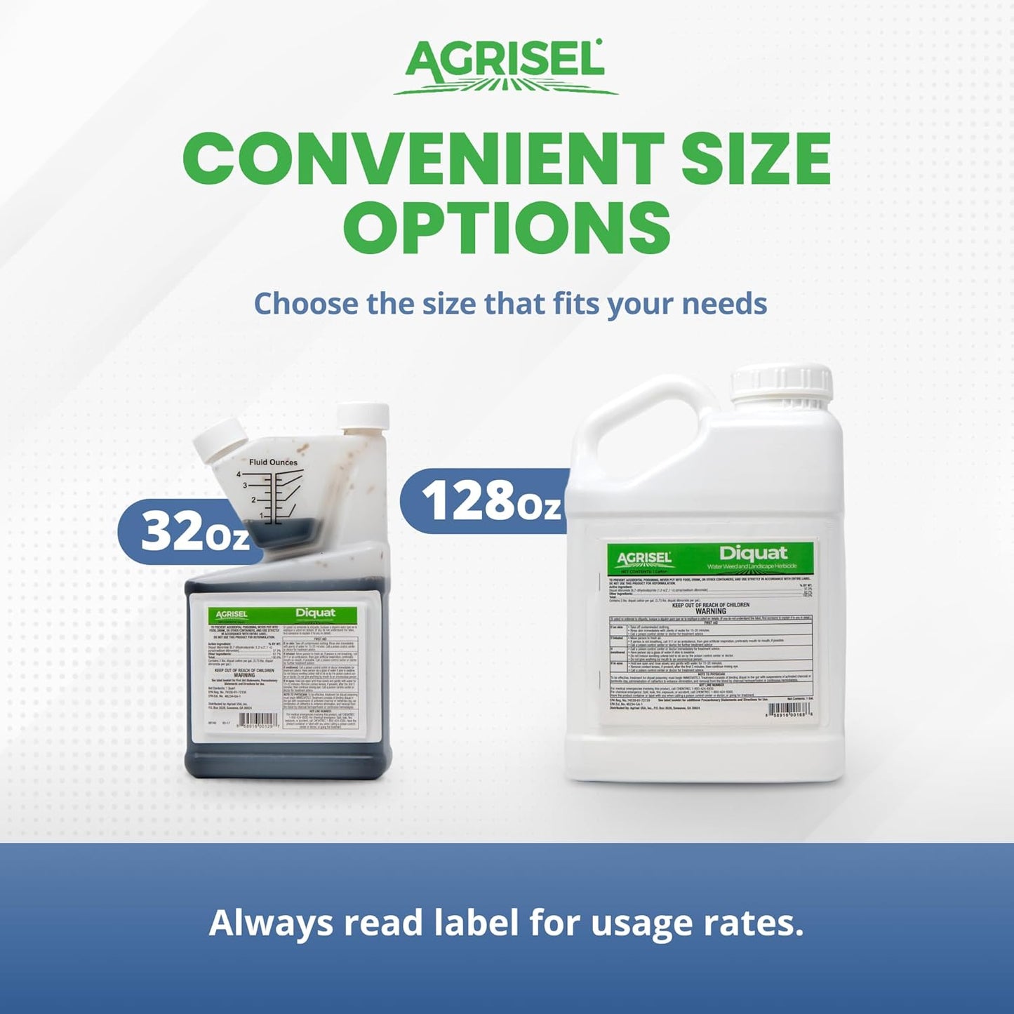 Diquat Weed Killer, Fast-Acting Formula for Aquatic and Landscape Weeds, Safe on Ornamentals, Visible Results in 1-2 Days, Pet Safe, Includes 3-Pack of Agrisel Protective Gloves, 128 Ounces