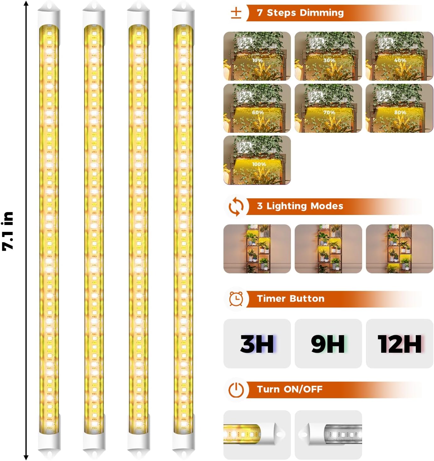 Bamworld Corner Plant Stand With Grow Lights - Tall Shelf Indoor Outdoor for Multiple Plants - Wood Table 7 Pots Flower Stands for Living Room Rack