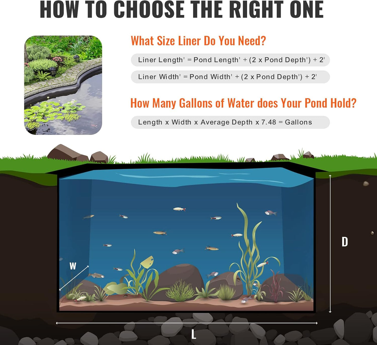 VEVOR 10 x 13 ft Pond Liner, 20 Mil Thickness, Pliable & Durable LLDPE Material, Easy Cutting Underlayment for Fish or Koi,Waterfall, Fountains, Water Gardens, Black