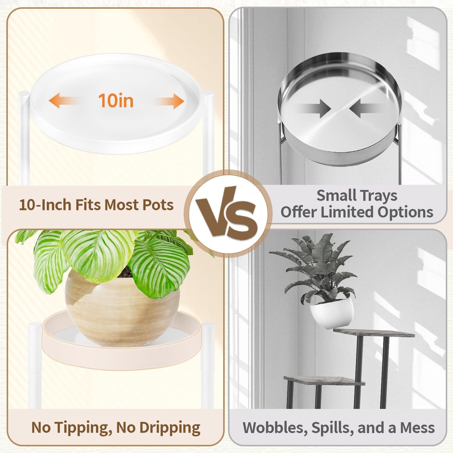 LASZOLA 5 Tiered Folding Plant Stand Indoor for Multiple Large Planter, Tall Heavy Duty Adjustable Rack with Rust Proof 10 Inch Wide Tray, Sturdy Vertical Tree Organizer for Narrow Inside Floor, White