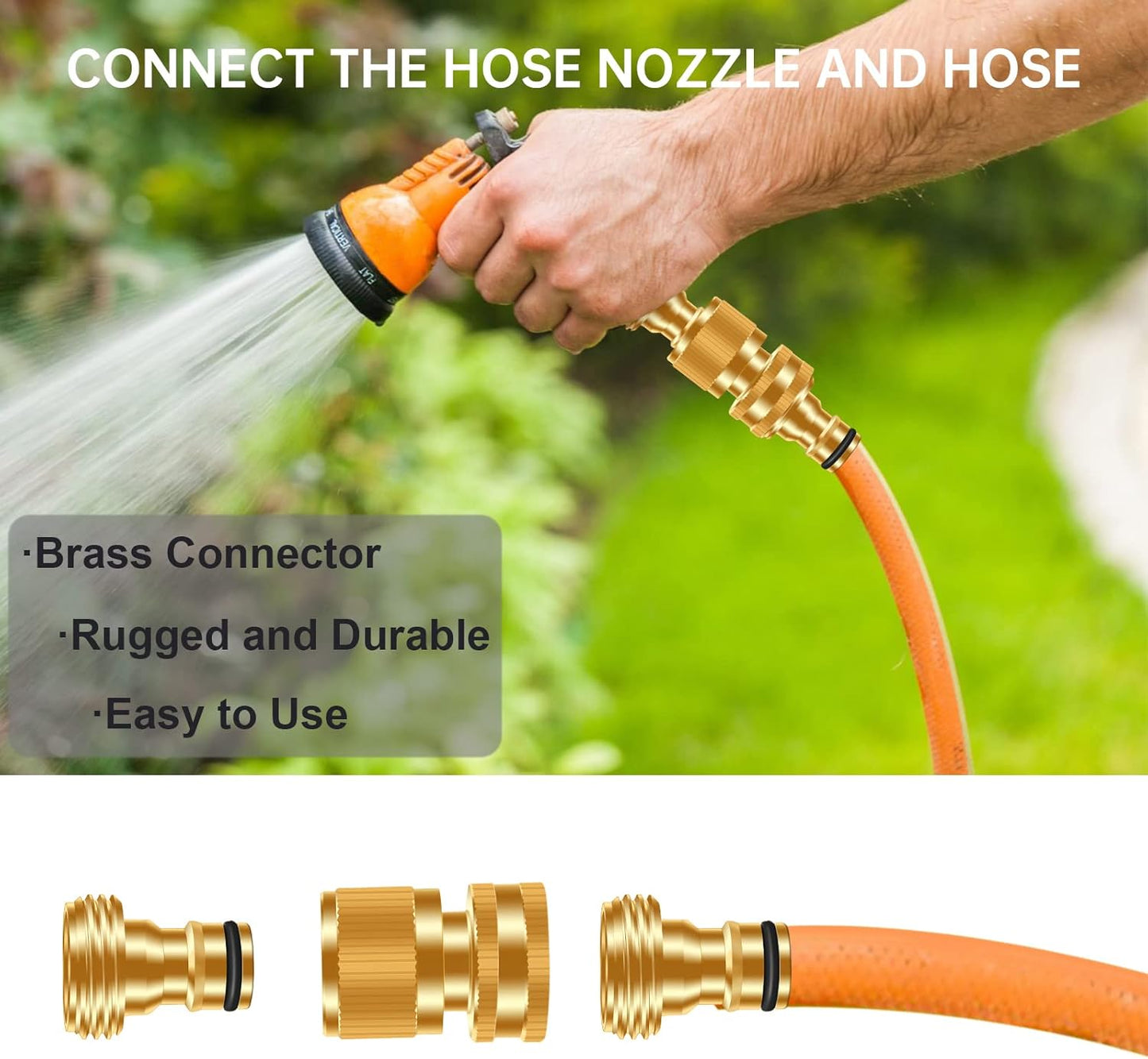 Garden Hose Quick Connector, No-Leak 3/4 Inch GHT Thread Fitting Water Hose Female Adapter and Male Adapter, Heavy-Duty Rust Resistant Brass Water Pipe Connect, Easy to Use (6 Pack )