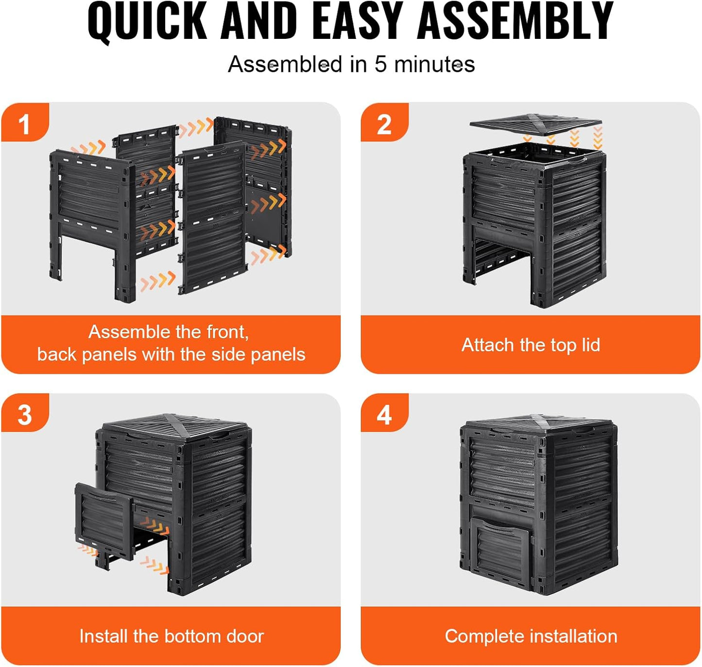 VEVOR Garden Compost Bin 80 Gallon, BPA Free Composter, Large Capacity Outdoor Composting Bin with Top Lid and Bottom Door, Easy Assembling, Lightweight, Fast Creation of Fertile Soil