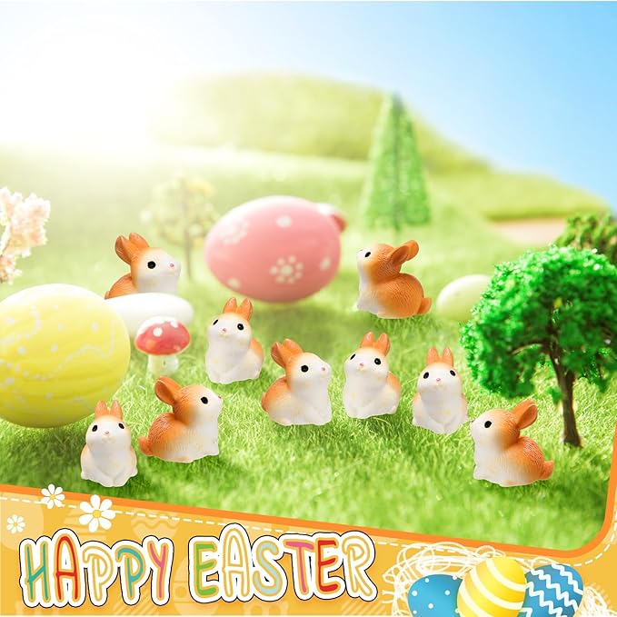 Marsui 100 Pcs Bunny Miniatures Figurines Rabbit Miniature Accessories Easter Garden Landscape Garden Rabbit for Easter Garden Accessories Dollhouses Decoration(Lively Rabbit)