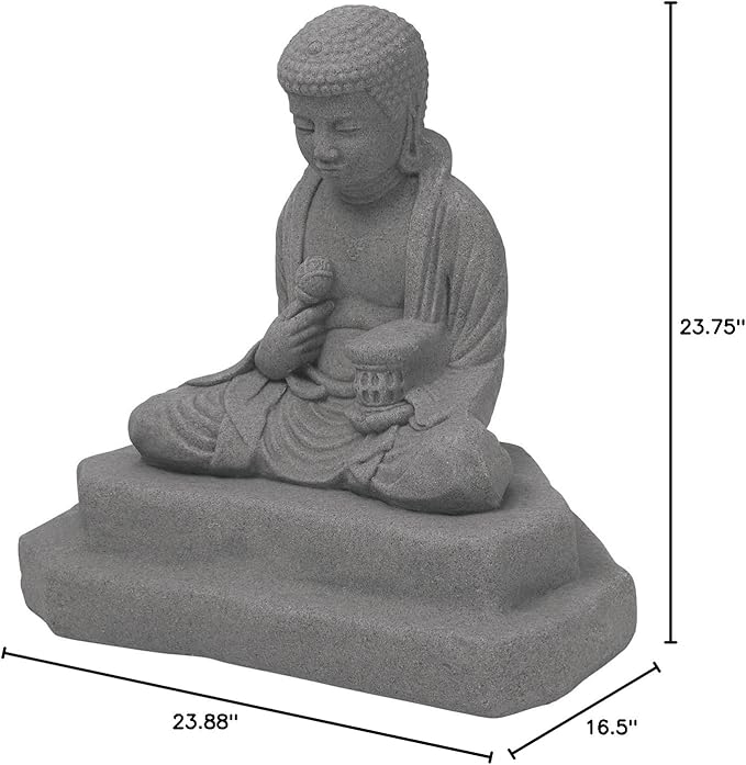 EMSCO Group Meditating Buddha Statue – Natural Granite Appearance – Made of Resin – Lightweight – 24” Height