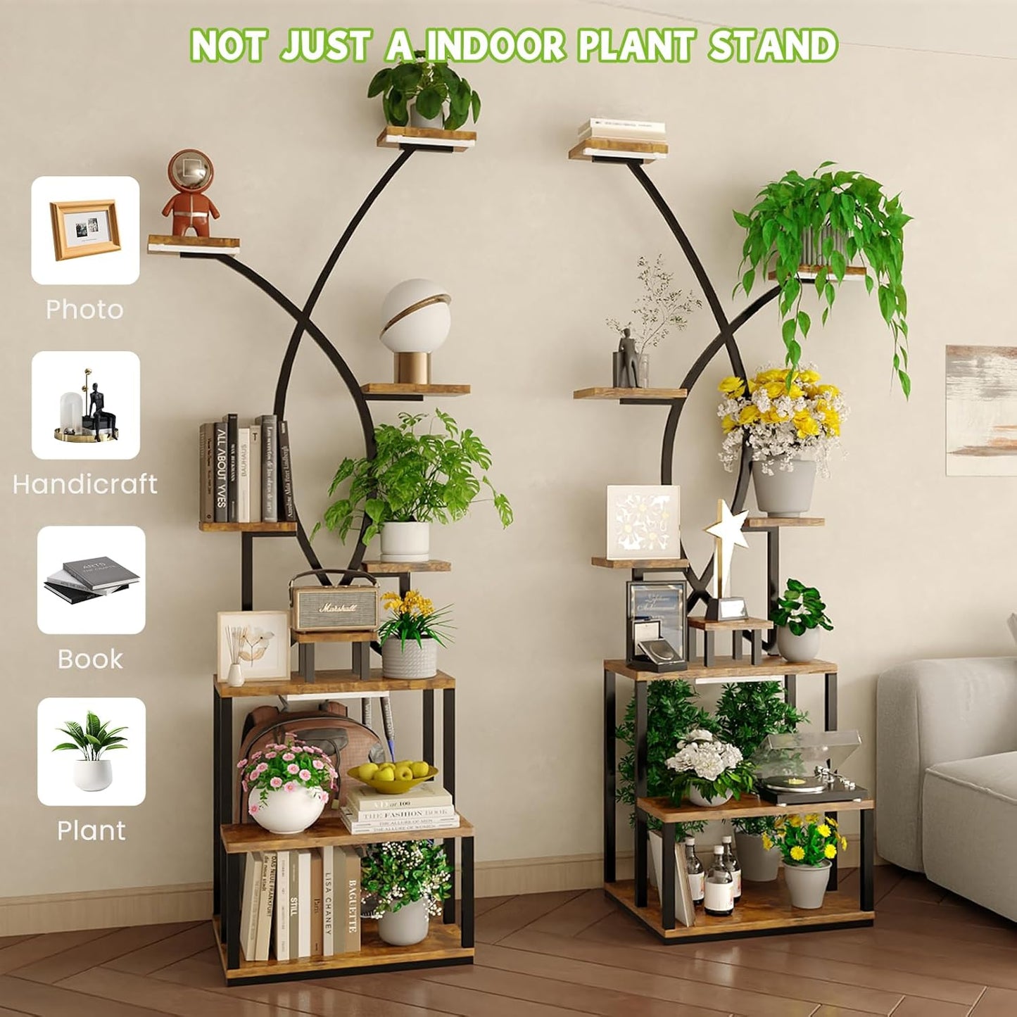 BTDVR X-Shaped Metal Plant Stand Indoor with Grow Lights, 9 Tiered Large Plant Shelf Display Rack Holder for Indoor Plants, Multi-Purpose 65" Tall Plant Stands for Home