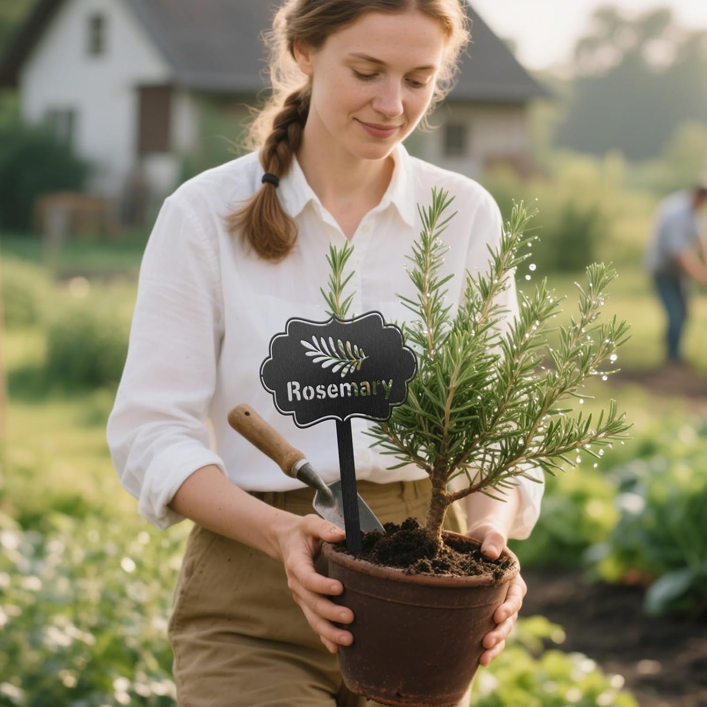 CUTHOLLOW Metal Plant Marker Stake Rosemary for Outdoor Indoor, Waterproof 11.8 inch Cute Garden Plant Labels Sign Tag for Vegetables, Farmhouse Greenhouse Decor - Funny Gardening Gifts