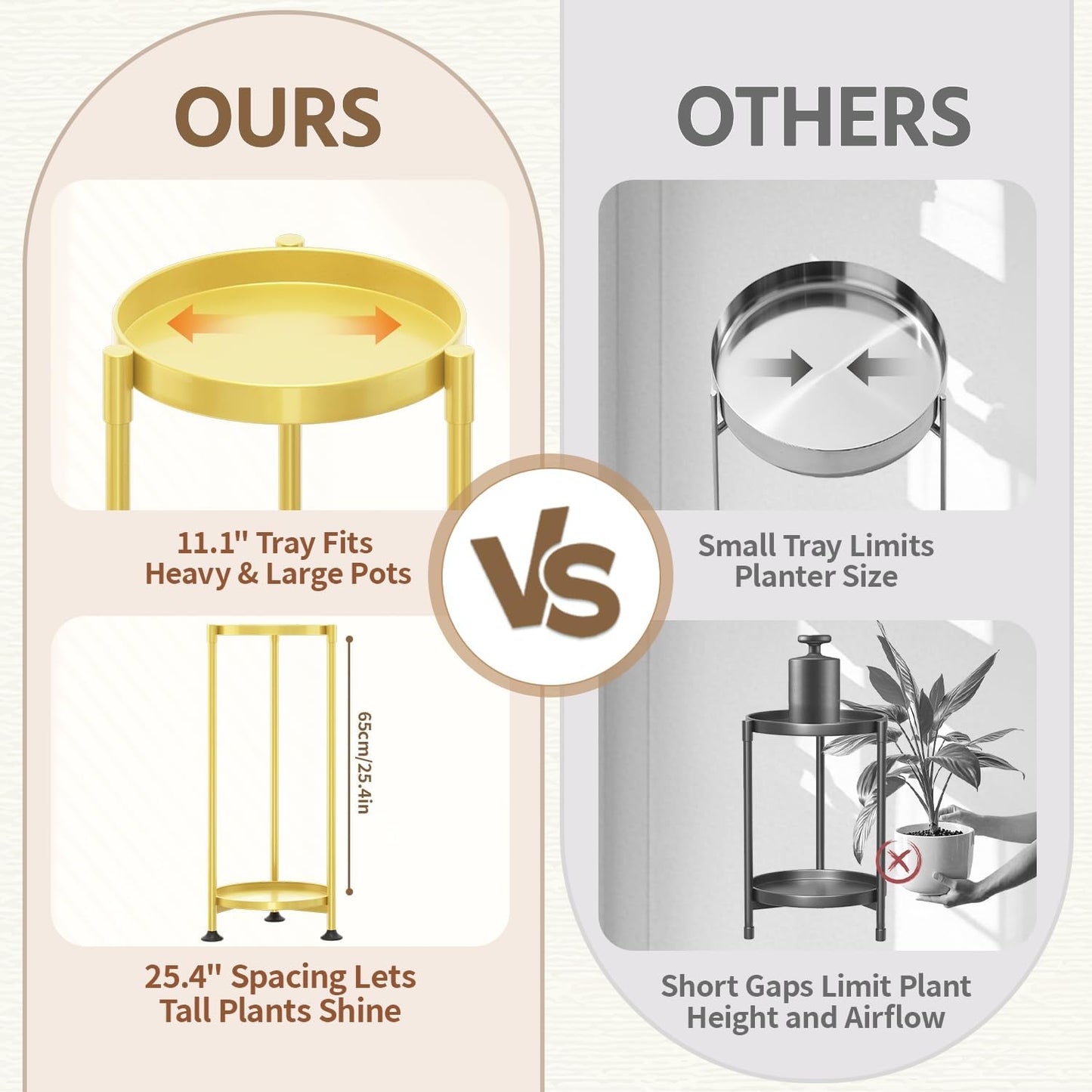 LASZOLA 2 Tier Gold Plant Stand Indoor for Large Tall Heavy Duty Flower Planter, Metal Vertical Multi Level Rack for Narrow Floor Corner, Sturdy Round Holder Organizer, Modern, Mid Century, Farmhouse