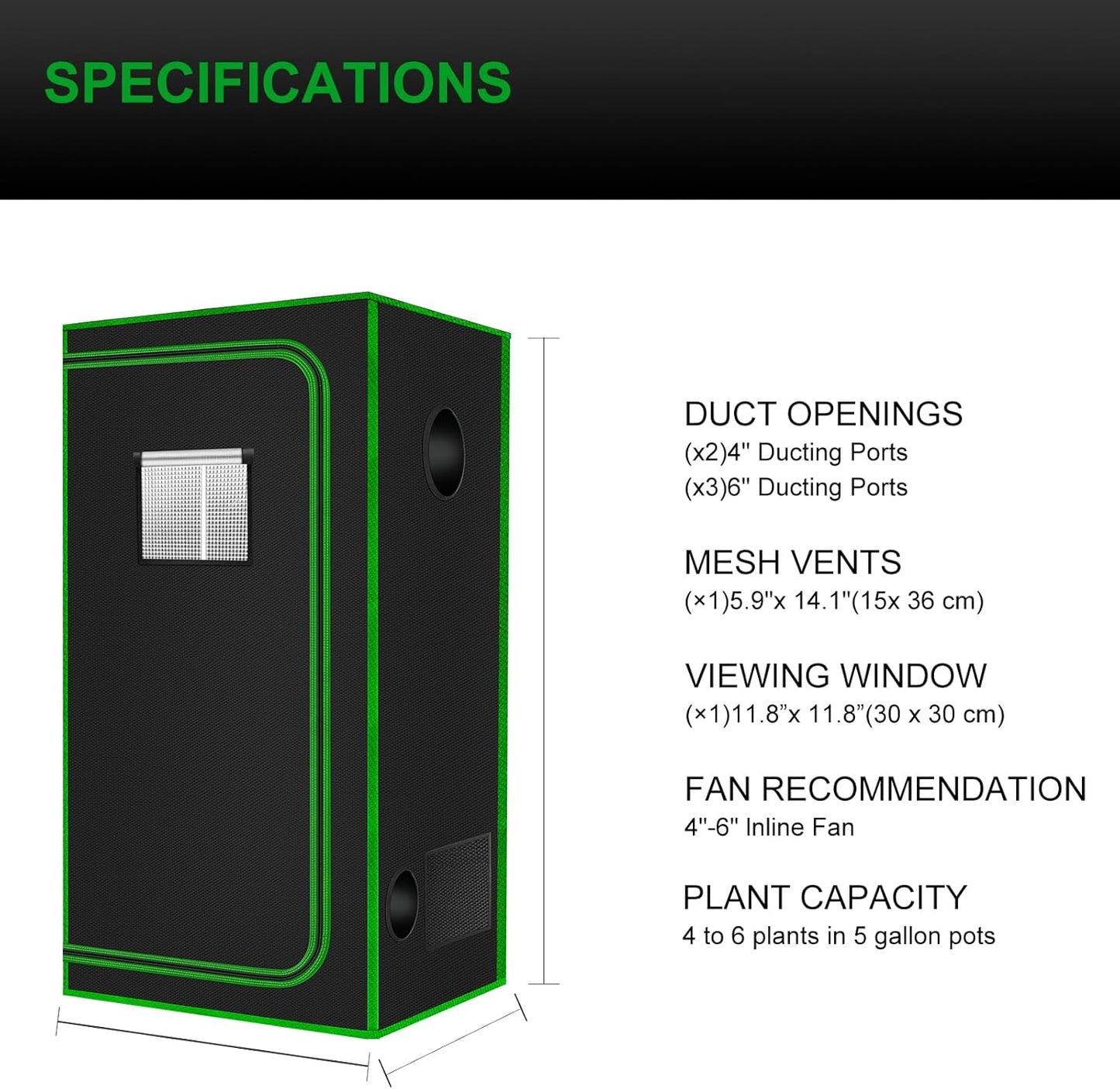 MELONFARM 2x2 Grow Tent, 24"x24"x72'' High Reflective 600D Diamond Mylar Canvas with Observation Window and Floor Tray for Hydroponic Indoor Plant Growing