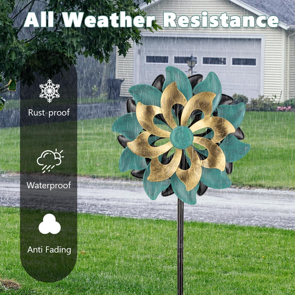 DREAMSOUL 13" Wind Spinners Outdoor with 5 Prongs Stake Wind Spinners for Yard and Garden (63 * 13 Inches)