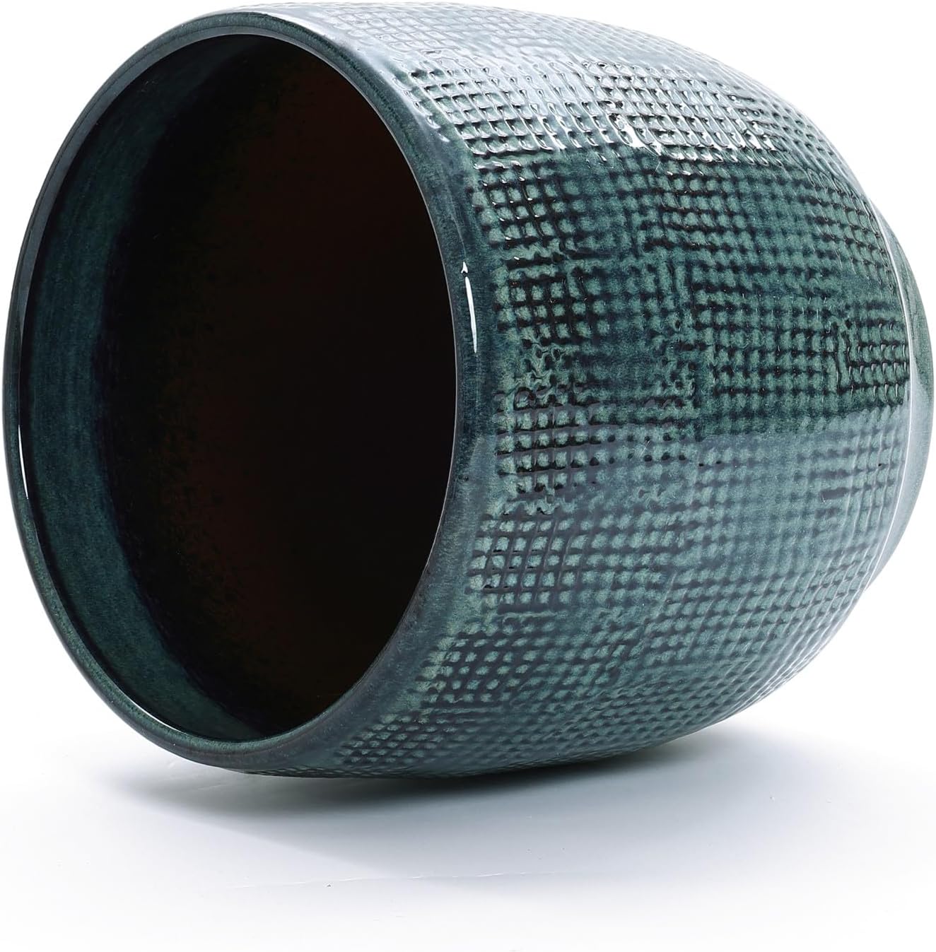 LuxenHome 12" Dia Large Ceramic Pots for Plants, Modern Green Glazed Planters for Outdoor Plants, Round Indoor Flower Pots with Drainage Hole and Rubber Plug for Home Garden Patio