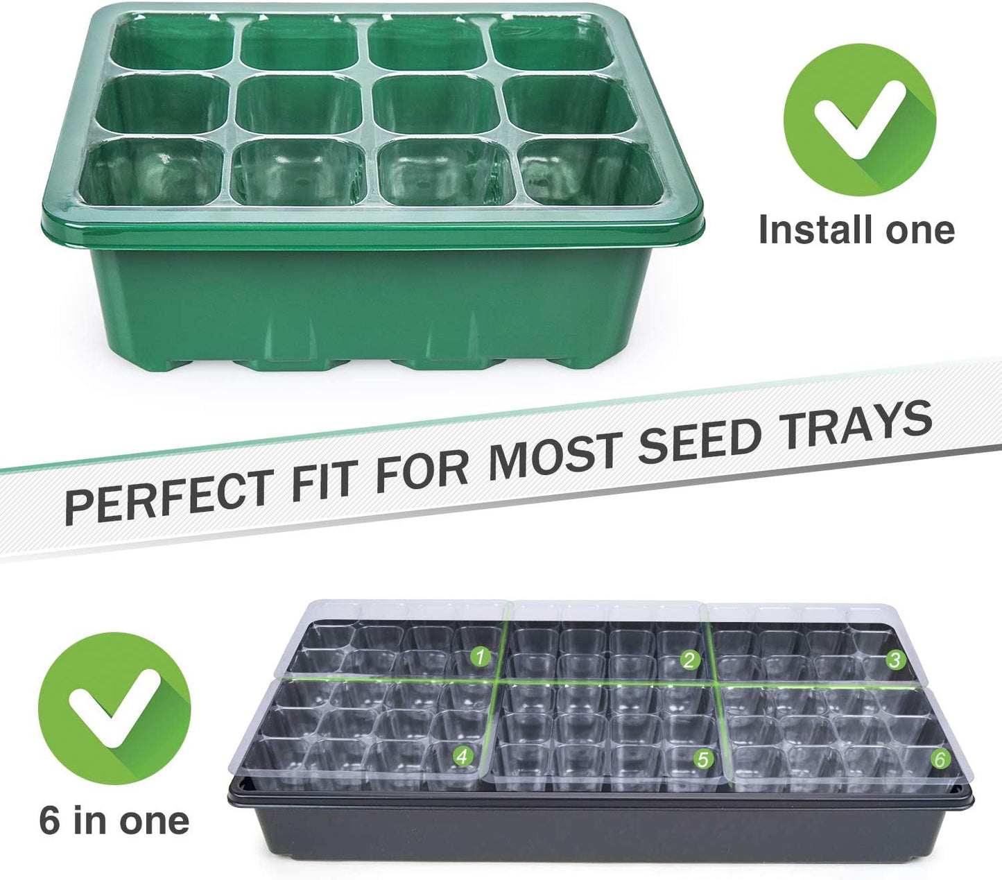 Bonviee 12 Packs Seed Starter Tray with Drainage Holes, Reusable & Durable, Clear for Root Monitoring, Easy to Repotted Without Root Damage, 12 Cells per Tray