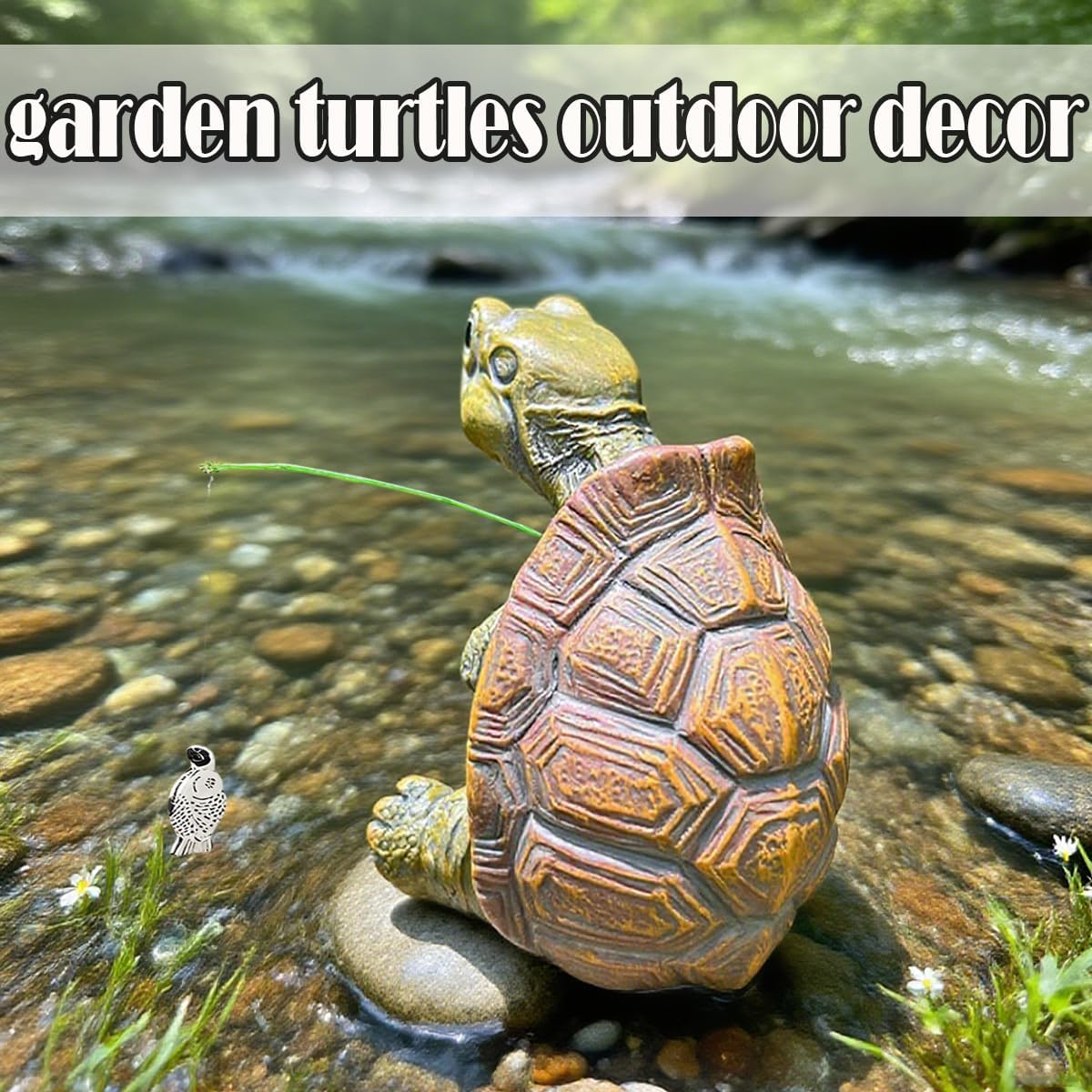 Turtle Fishing Statue 2.4In Cute Resin Fishing Turtle,Pond Decor Water Feature,Turtles Garden Decorations for Backyard Ponds,Patios,Lawn Ornament,Birthday Gift