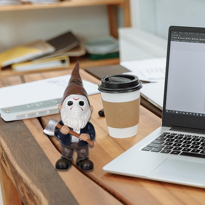 Garden Gnomes Table Decor Horror Decor Gnome Statue Holding Axe for Table Decoration Brown