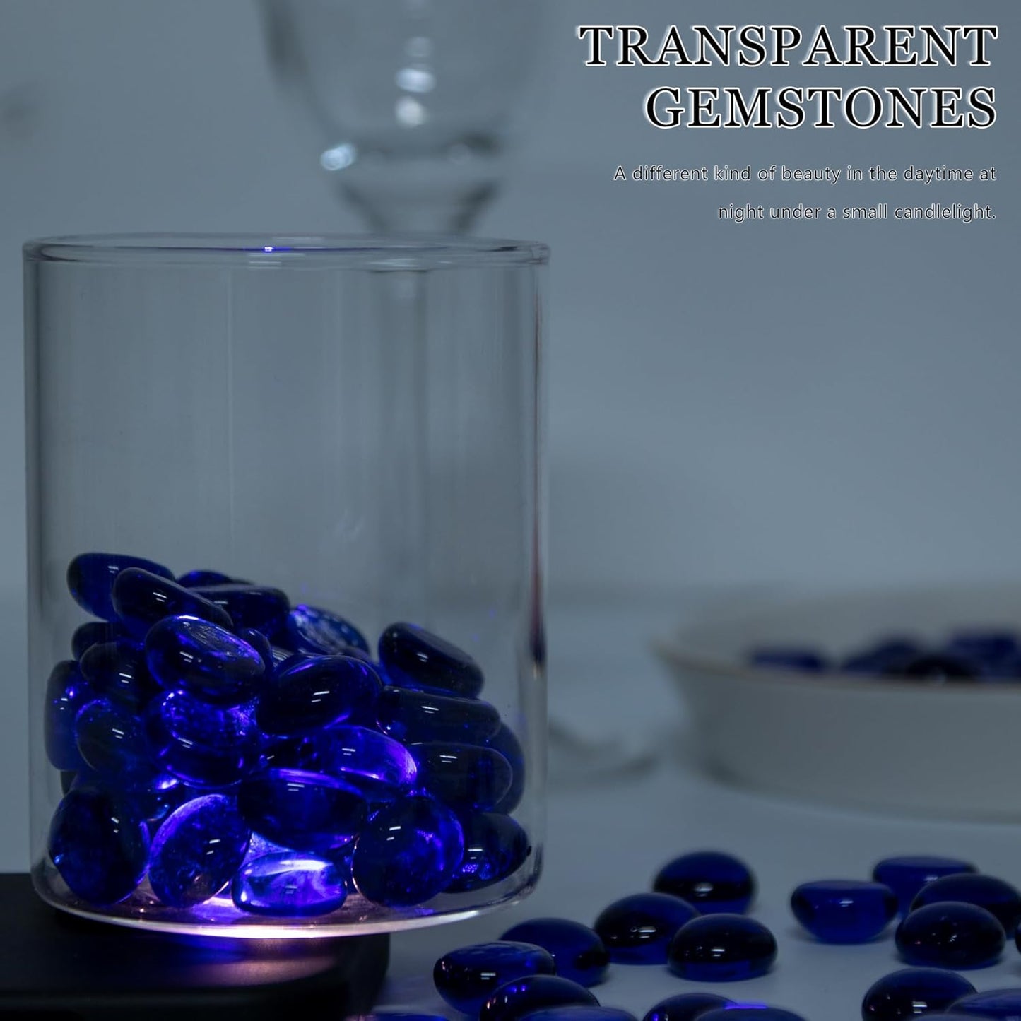 Meschett 50PCS Mini Glass Gems,Blue Mancala Stones Flat Bottom Marble Beads for Home Decorative Art Craft Vase Filler(0.5"~0.7")