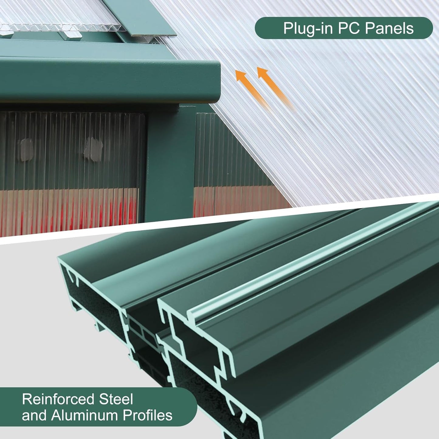 CDCASA 10.2x6.2 FT Greenhouse, Polycarbonate Greenhouses Heavy Duty Aluminum Greenhouse for Outdoors w/ Lockable Doors & 2 Vent Window Walk-in Green House Sunroom for Outside Backyard, Green