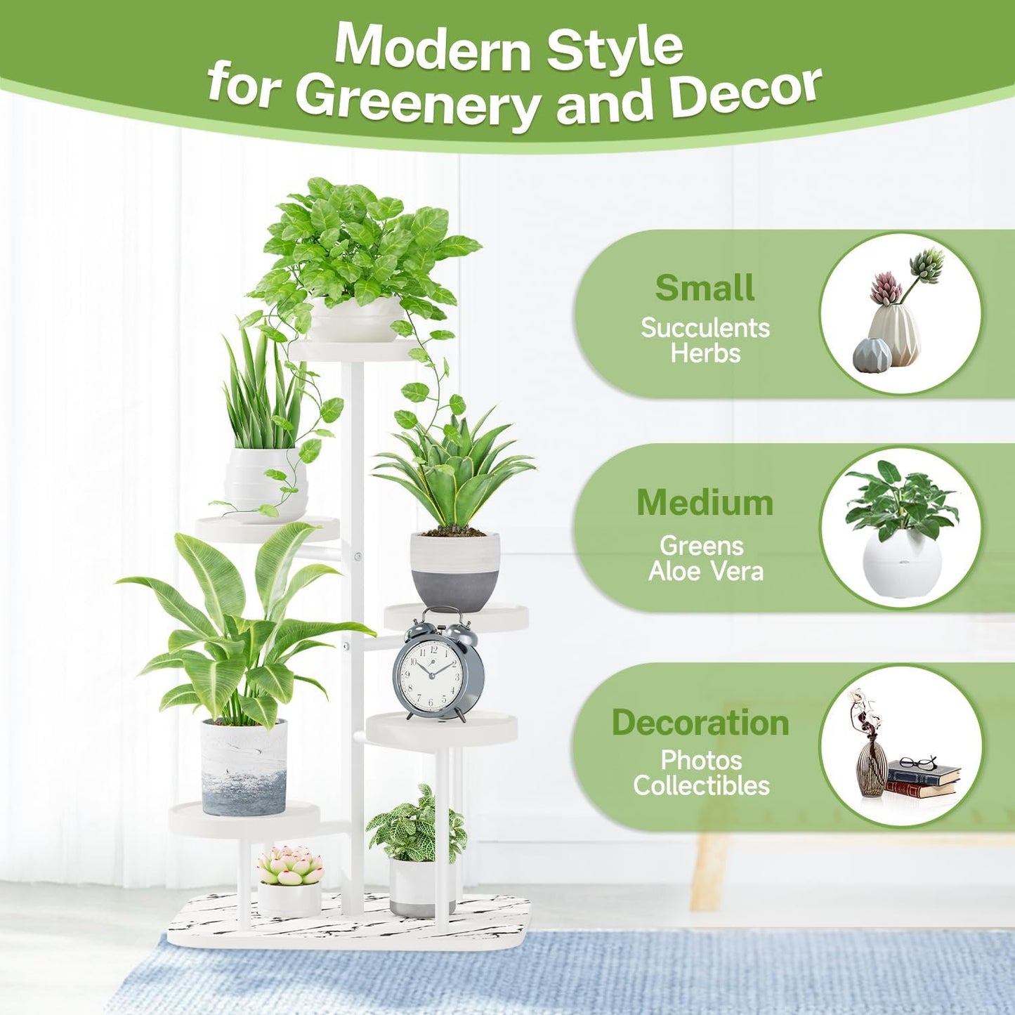 iDavosic.ly 5 Tier Plant Stand Indoor Outdoor, Tiered Corner Plant Stands for Multiple Plants, Metal Plastic Tall Plant Display Holder Flower Shelf for Patio Living Room Garden Balcony Bedroom, White