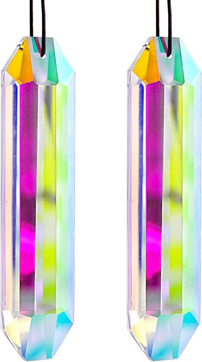 HDCRYSTALGIFTS 2PCS 5" Large Crystal Sun Catcher Prisms for Windows Indoor, AB Colored Hexagone Hanging Crystals Suncatchers, Rainbow Maker for Christmas,Patio,Chandelier,Garden Ornaments