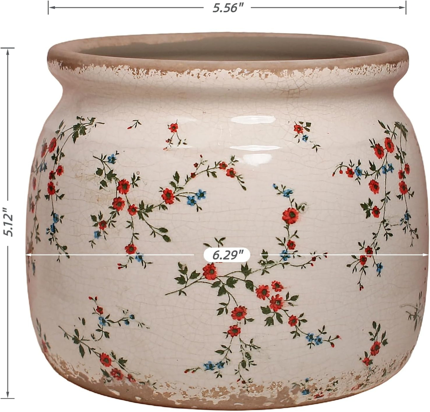 Ceramic Planters for Indoor Plants, Plant Pots with Drainage Hole, 6.29in. Flower Pots for Indoor Plants, Vintage Planters & Succulent Pots, Crackle Glaze Finish Plant Pots, Tiny Red